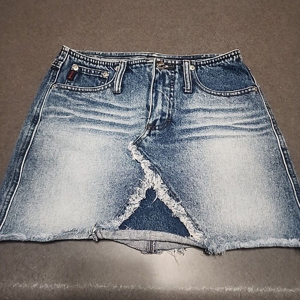 Vintage Y2K Mudd Low Rise Denim Mini Skirt Distressed Frayed Hem Grunge Indie